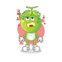 pea head low battery mascot. cartoon vector