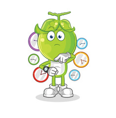 pea head with wristwatch cartoon. cartoon mascot vector