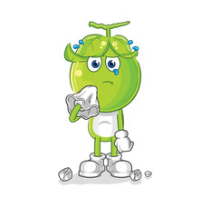 pea head cry with a tissue. cartoon mascot vector