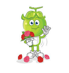 pea head with bouquet mascot. cartoon vector