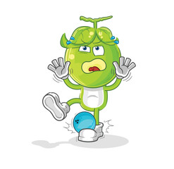 pea head hiten by bowling cartoon. cartoon mascot vector