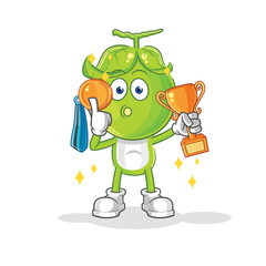 pea head winner with trophie. cartoon character