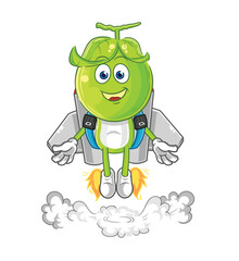 pea head with jetpack mascot. cartoon vector