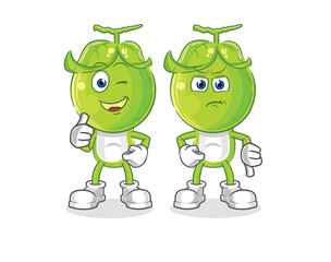 pea head thumbs up and thumbs down. cartoon mascot vector