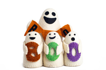 Ghost family dolls with letters boo isolated