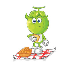 pea head on a picnic cartoon. cartoon mascot vector