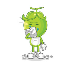 pea head blowing nose character. cartoon mascot vector