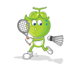 pea head playing badminton illustration. character vector