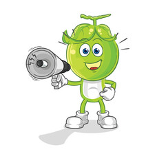 pea head holding hand loudspeakers vector. cartoon character