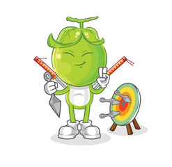 pea head ninja cartoon. character vector