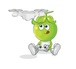 pea head with drone character. cartoon mascot vector