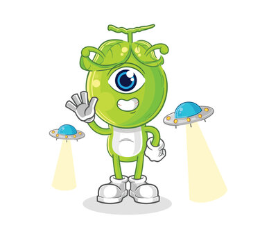 pea head alien cartoon mascot vector