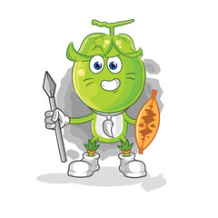 pea head african tribal fighter mascot. cartoon vector