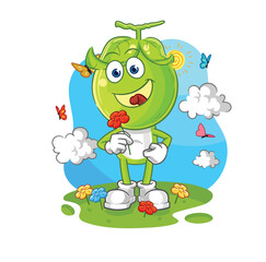 pea head pick flowers in spring. character vector