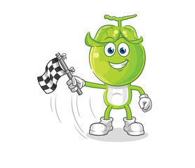 pea head hold finish flag. cartoon mascot vector