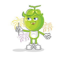 pea head with fireworks mascot. cartoon vector