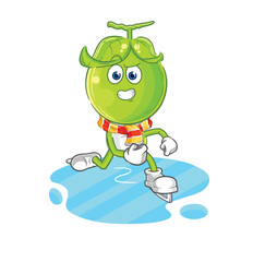 pea head ice skiing cartoon. character mascot vector