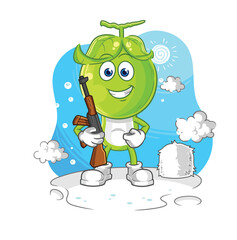 pea head soldier in winter. character mascot vector