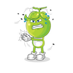 pea head swat fly character. cartoon mascot vector