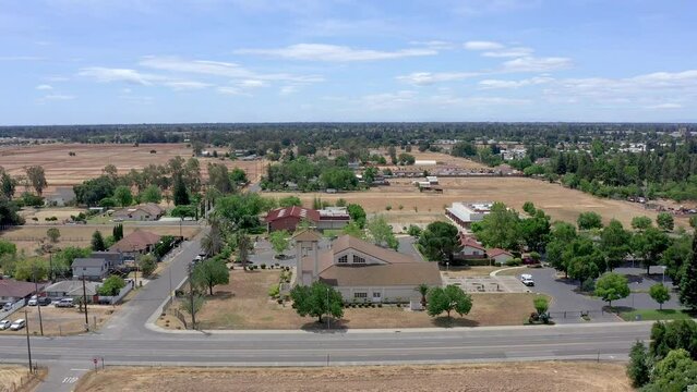 Aerial: view of the village morning, drone view 
