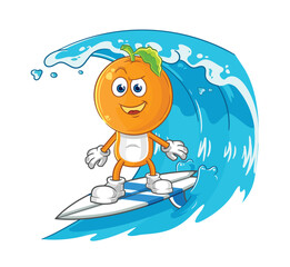 orange head surfing character. cartoon mascot vector