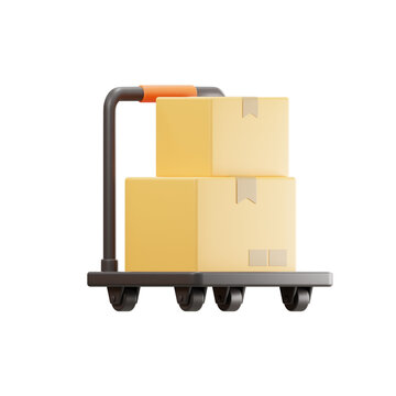 3d illustration of trolley with boxes icon illustration