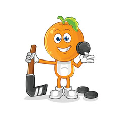orange head playing hockey vector. cartoon character
