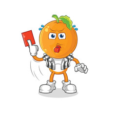 orange head referee with red card illustration. character vector