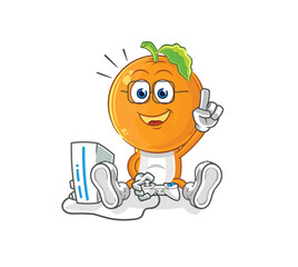 orange head playing video games. cartoon character