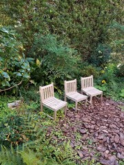 three benches in the garden