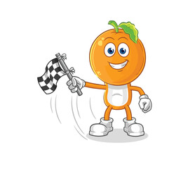 orange head hold finish flag. cartoon mascot vector