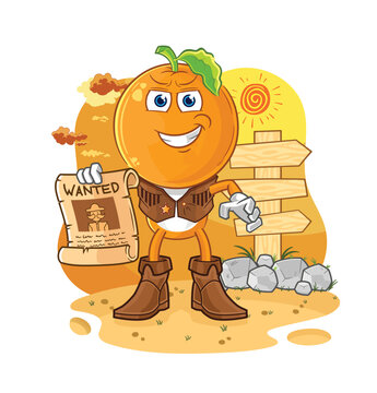 orange head cowboy with wanted paper. cartoon mascot vector