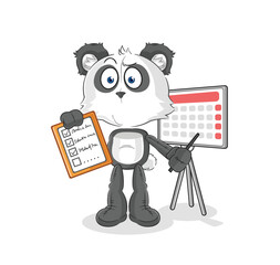 panda schedule list vector. cartoon character