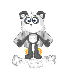 panda with jetpack mascot. cartoon vector