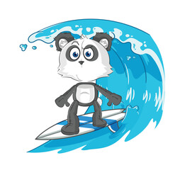panda surfing character. cartoon mascot vector