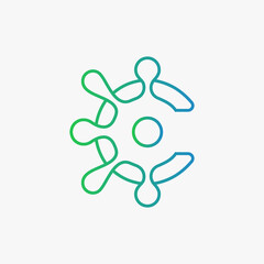 The letter C formed by an abstract molecular symbol with a nucleus in the middle. Techy and unique logo. Perfect for technology companies.