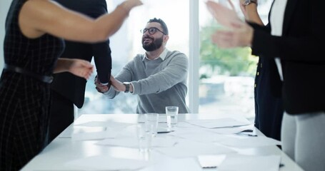 Winning, success and happy business people celebrating good news, throwing paperwork during a meeting in office. Diverse team excited, expressing joy and being cheerful after getting a deal or loan