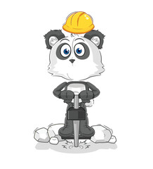 panda drill the ground cartoon character vector