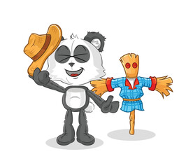 panda with scarecrows cartoon character vector