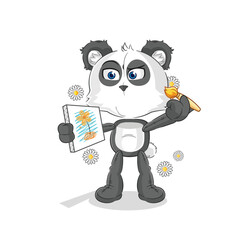 panda traditional painter cartoon character vector