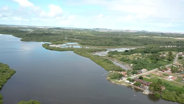 Wide view on open and green field in northeastern Brazil in Sergipe city Nossa Senhora do Socorro