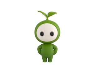 Leaf Mascot character with hands on hip in 3d rendering.