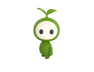 Leaf Mascot character standing and look up to camera in 3d rendering.
