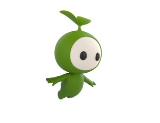 Leaf Mascot character flying in 3d rendering.