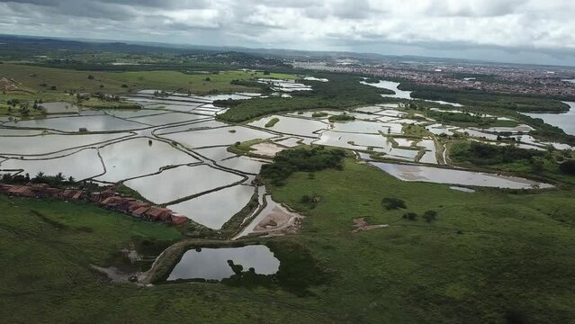 Wide view on open and green field in northeastern Brazil in Sergipe city Nossa Senhora do Socorro