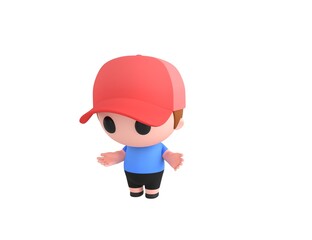 Little Boy wearing Red Cap character Unhappy sad disappointed in 3d rendering.