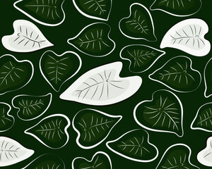 Seamless Taro leaves pattern with green background.