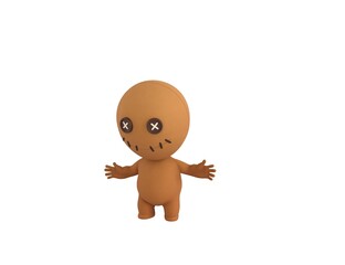 Fototapeta premium Little Voodoo Doll character surprise and shocked in 3d rendering.