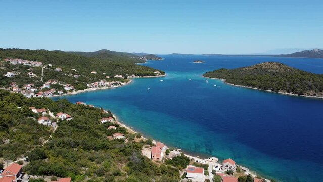 A wide view of the Croatian coast filmed by drone 4k
