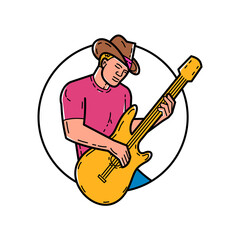 Cowboy Rocker Guitarist Mono Line Art